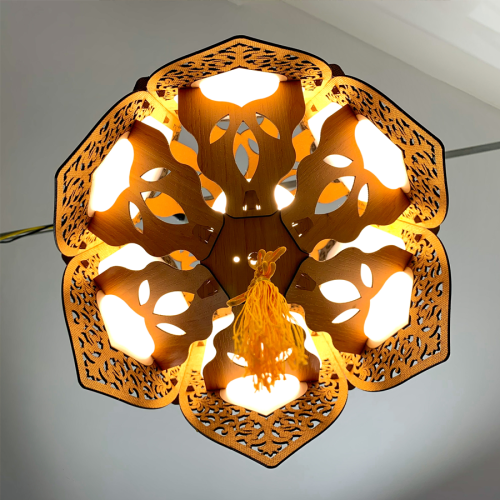 Lồng Đèn Gỗ Lục Giác Hoa Sen Cách Điệu [size 53cm]