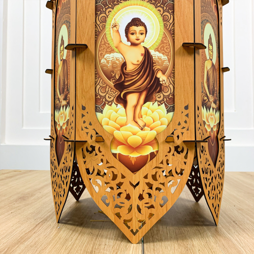 Lồng Đèn Gỗ Lục Giác Hoa Sen Cách Điệu [size 53cm]