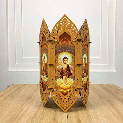 Lồng Đèn Gỗ Lục Giác Hoa Sen Cách Điệu [size 53cm]