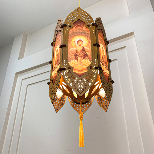 Lồng Đèn Gỗ Lục Giác Hoa Sen Cách Điệu [size 53cm]