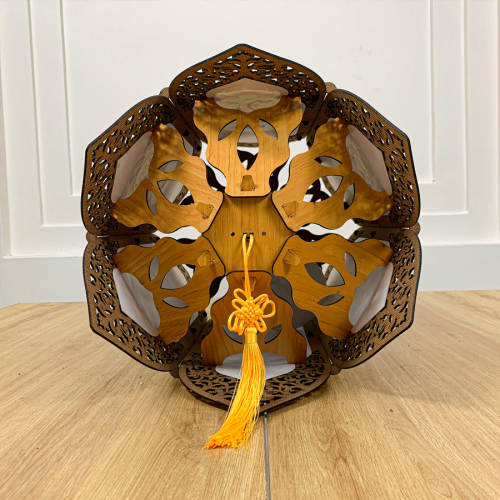 Lồng Đèn Gỗ Lục Giác Hoa Sen Cách Điệu [size 53cm]