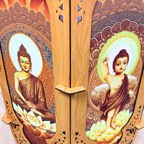 Lồng Đèn Gỗ Lục Giác Hoa Sen Cách Điệu [size 53cm]