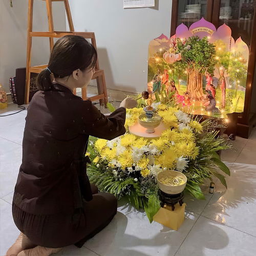 [80CM] - Mô Hình Vườn Lâm Tỳ Ni Gỗ Kèm Đèn Led Trang Trí Phật Đản